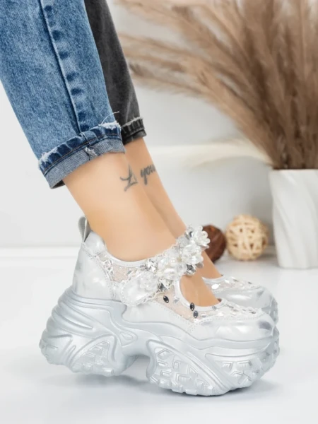 Pantofi Sport Dama cu Platforma 6166-105 SILVER | MEI