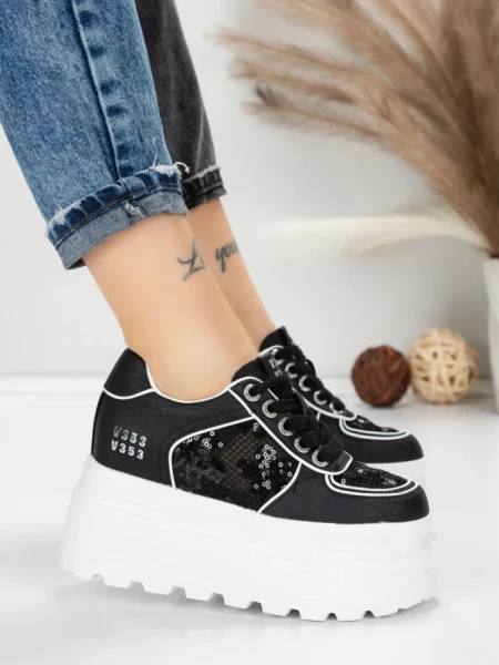Pantofi Sport Dama cu Platforma 6208-29 BLACK | MEI