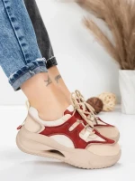 Pantofi Sport Dama din piele naturala 2577 CREAM-RED | FRANCO GERARDO
