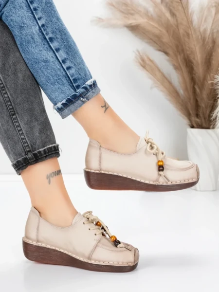 Pantofi Casual Dama din piele naturala 2553 CREAM | FORMATIONE