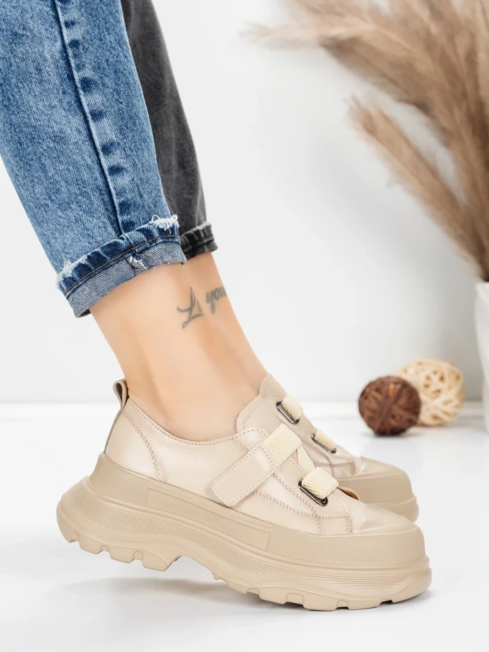 Pantofi Sport Dama din piele naturala 6806 CREAM | ADVANCER