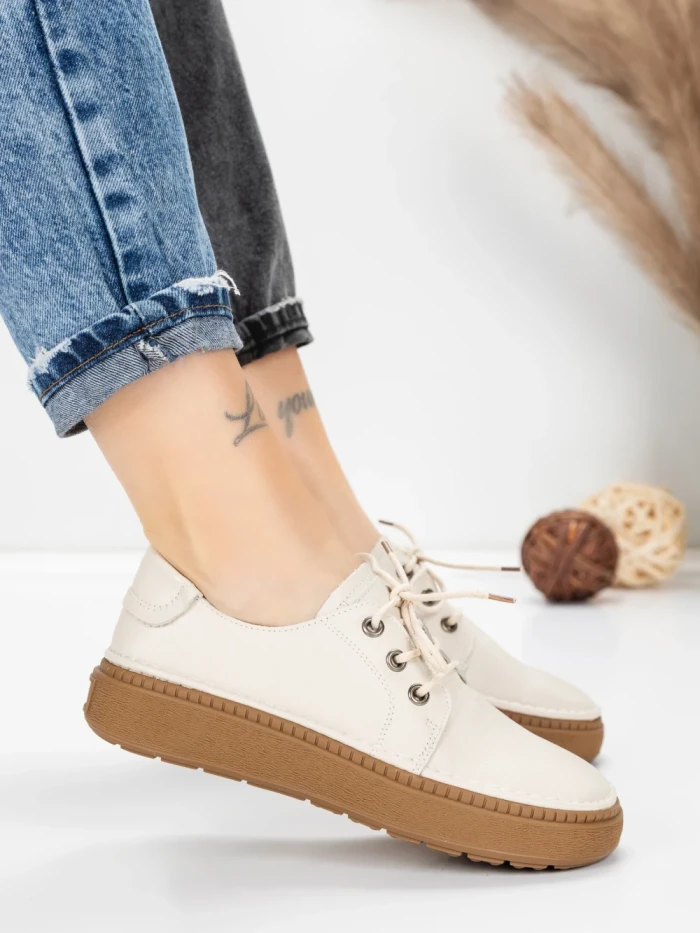 Pantofi Casual Dama din piele naturala 663 CREAM | ADVANCER
