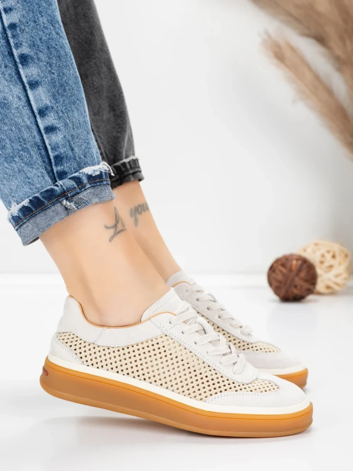 Pantofi Sport Dama din piele naturala 2501-1 CREAM | ADVANCER