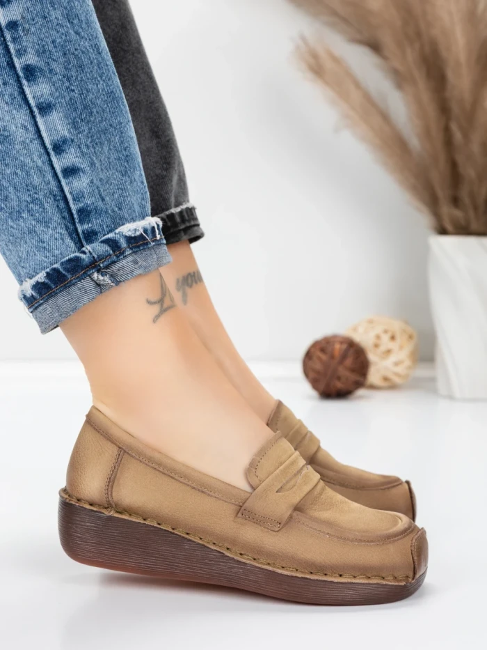 Pantofi Casual Dama din piele naturala 2557 APRICOT | FORMATIONE