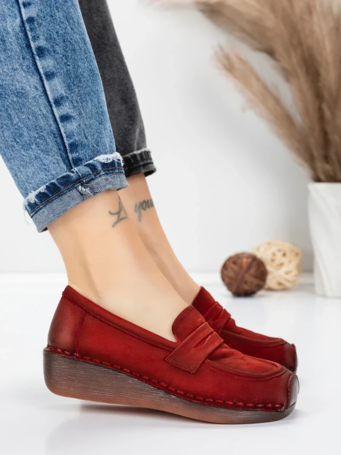 Pantofi Casual Dama din piele naturala 2557 RED | FORMATIONE