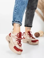 Pantofi Sport Dama din piele naturala 2576 CREAM-RED | ADVANCER