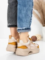 Pantofi Sport Dama din piele naturala 2576 CREAM-YELLOW | ADVANCER