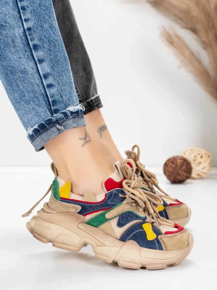 Pantofi Sport Dama din piele naturala HY5782 CREAM-RED | FRANCO GERARDO