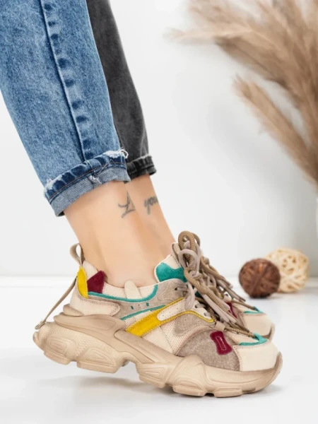 Pantofi Sport Dama din piele naturala HY5782 CREAM-LIGHT GREEN | FRANCO GERARDO