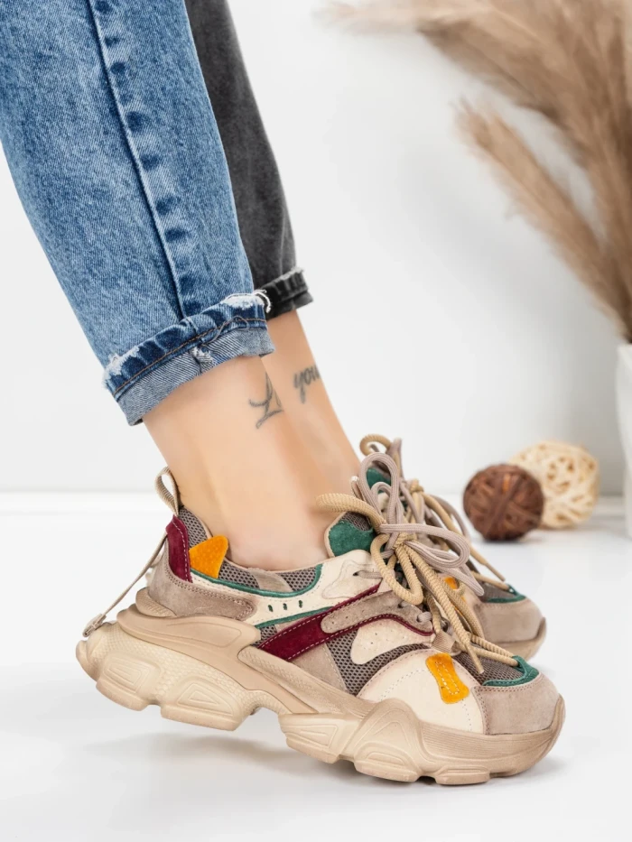 Pantofi Sport Dama din piele naturala HY5782 GREY-GREEN | FRANCO GERARDO