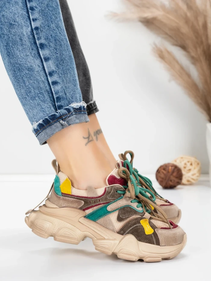 Pantofi Sport Dama din piele naturala HY5782 GREY-WINE | FRANCO GERARDO