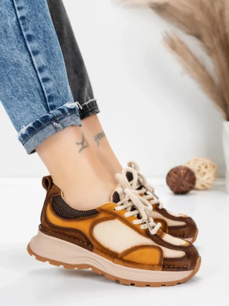 Pantofi Sport Dama din piele naturala 10018 YELLOW | FRANCO GERARDO