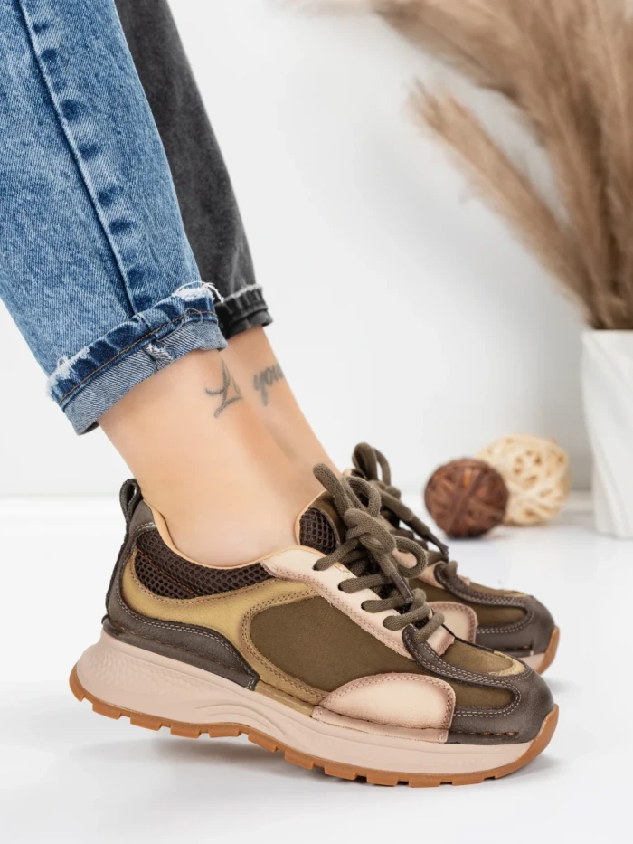 Pantofi Sport Dama din piele naturala 10018 KHAKI | FRANCO GERARDO