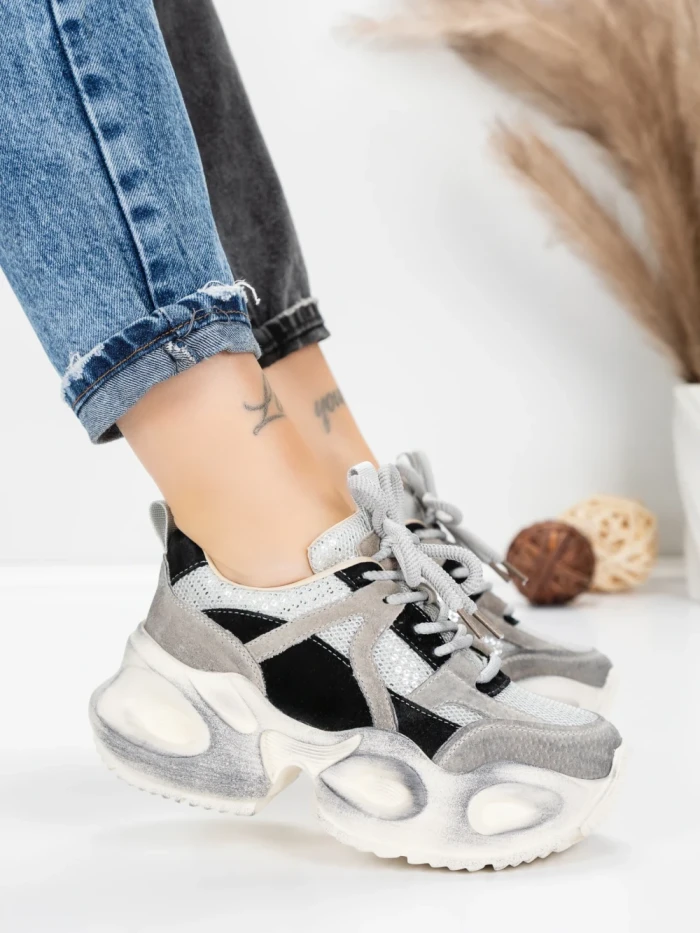 Pantofi Sport Dama din piele naturala HY8985 BLACK-GREY | FRANCO GERARDO