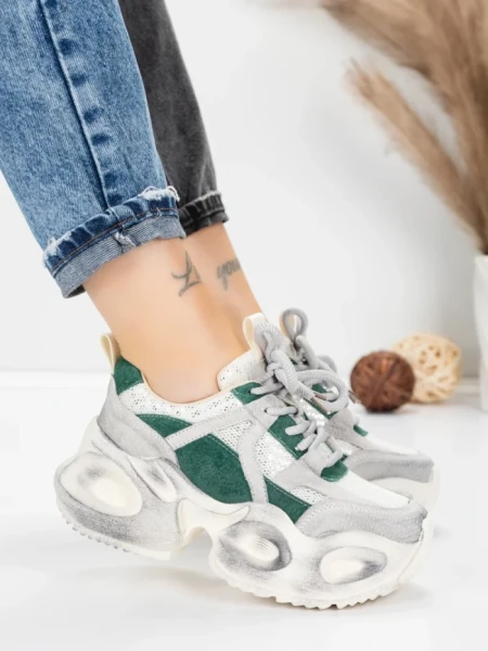 Pantofi Sport Dama din piele naturala HY8985 GREEN-GREY | FRANCO GERARDO