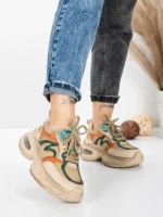Pantofi Sport Dama din piele naturala HY2128 CREAM-GREEN | FRANCO GERARDO