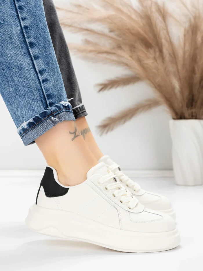 Pantofi Sport Dama din piele naturala FP26309 WHITE-BLACK | ADVANCER