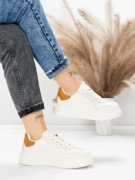 Pantofi Sport Dama din piele naturala FP26309 WHITE-APRICOT | ADVANCER