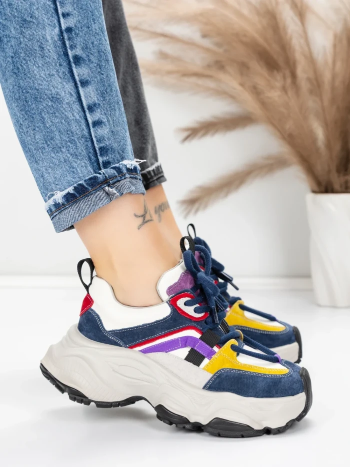 Pantofi Sport Dama din piele naturala HY1369 BLUE-YELLOW | FRANCO GERARDO