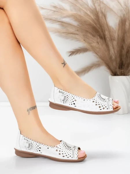 Balerini Dama din piele naturala 355-2 WHITE | ADVANCER