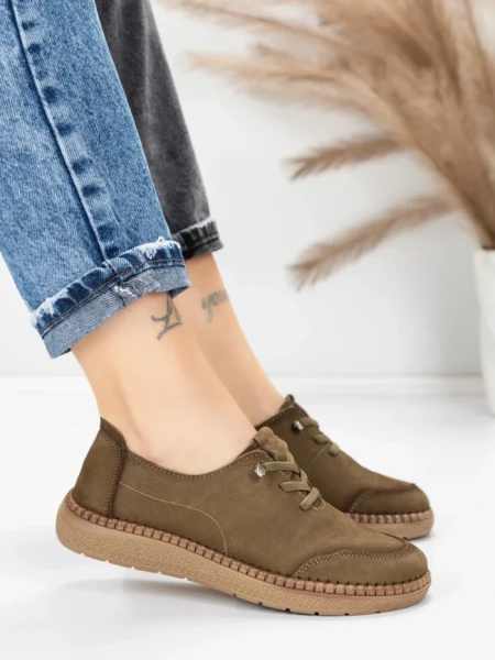 Pantofi Casual Dama din piele naturala 8736 KHAKI | FORMAZIONE