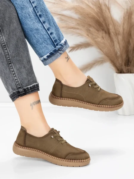 Pantofi Casual Dama din piele naturala 8736 KHAKI | FORMAZIONE