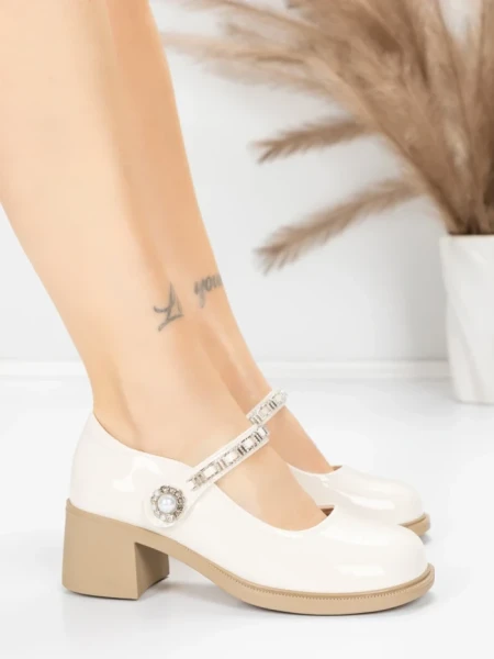 Pantofi cu toc din piele naturala TP1355-1 CREAM | ADVANCER