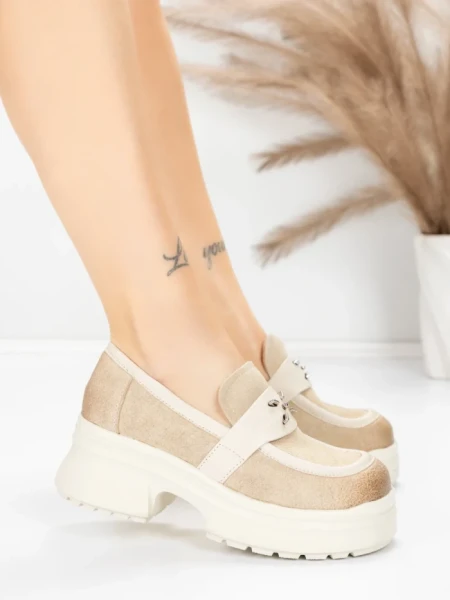Pantofi Casual Dama din piele naturala 10827 CREAM | FORMAZIONE