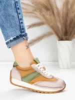 Pantofi Sport Dama din piele naturala KM9218 APRICOT-GREEN | ADVANCER
