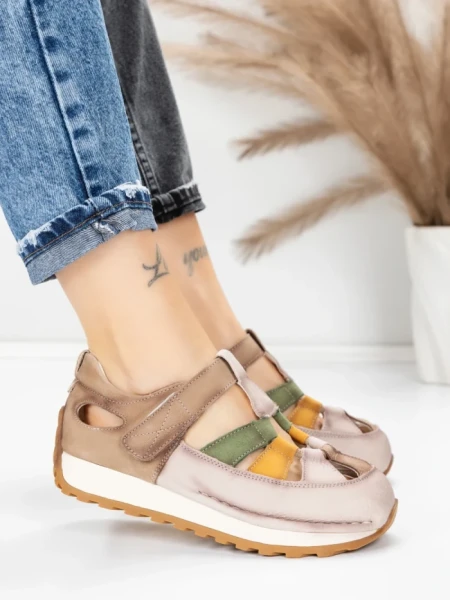Pantofi Sport Dama din piele naturala KM9207 KHAKI | ADVANCER