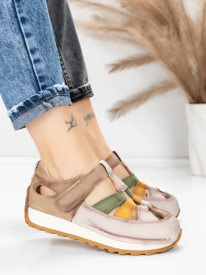 Pantofi Sport Dama din piele naturala KM9207 KHAKI | ADVANCER