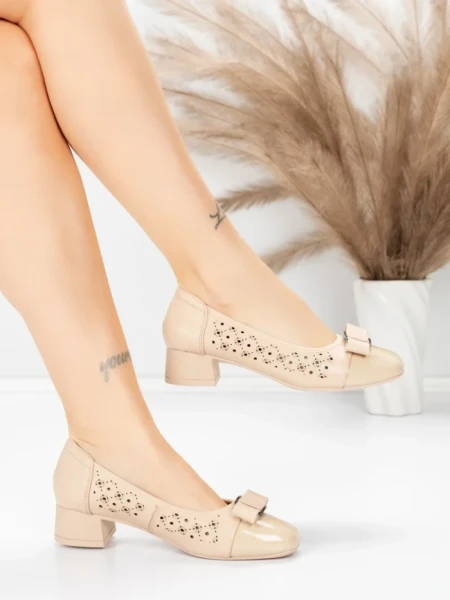 Pantofi cu toc din piele naturala 25876-13 APRICOT | ADVANCER