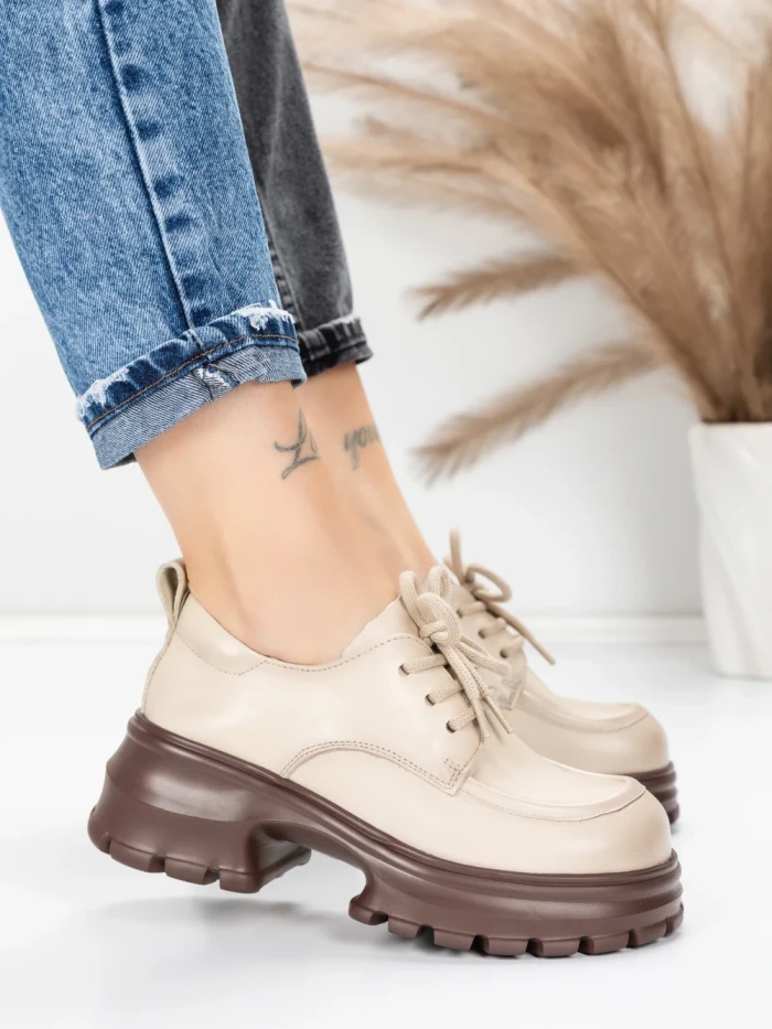 Pantofi Casual Dama din piele naturala 8305 CREAM | ADVANCER