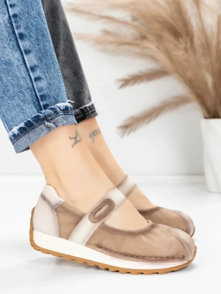 Pantofi Casual Dama din piele naturala KM9205 KHAKI | ADVANCER
