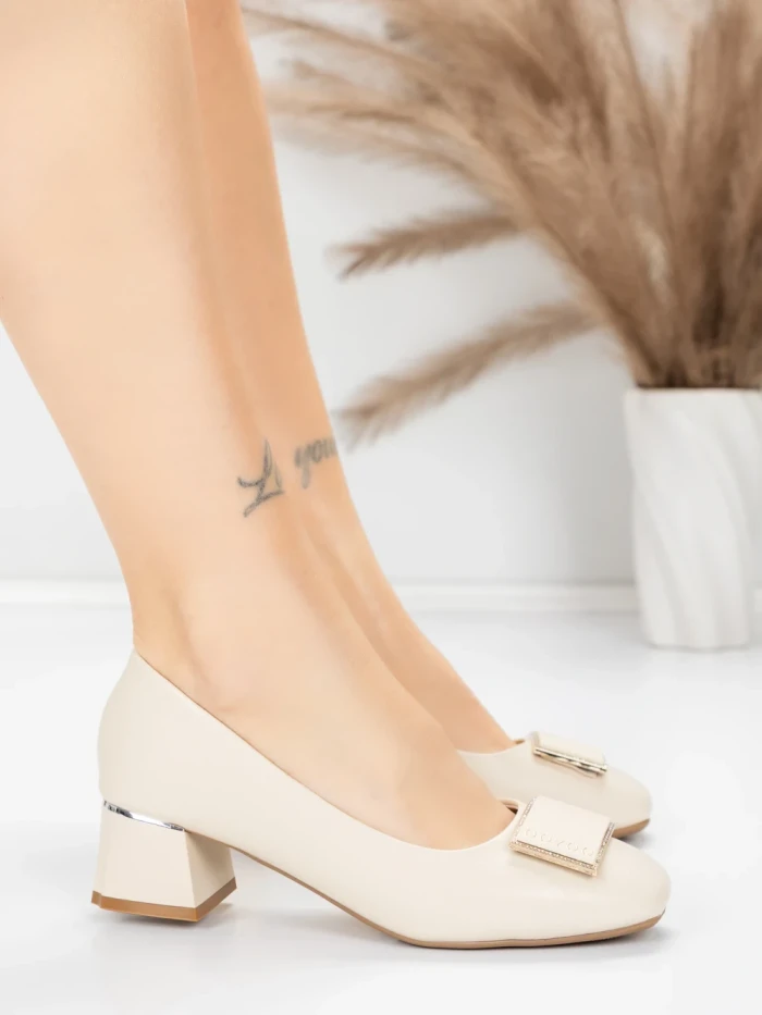 Pantofi cu Toc Gros 508-13 CREAM | ADVANCER