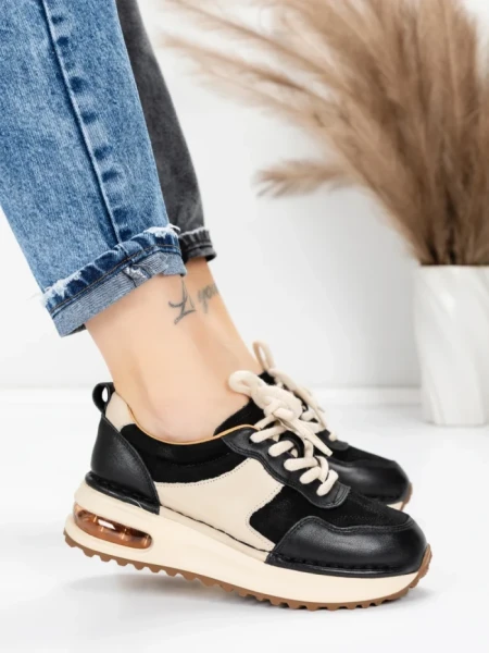 Pantofi Sport Dama din piele naturala 6055 BLACK | ADVANCER