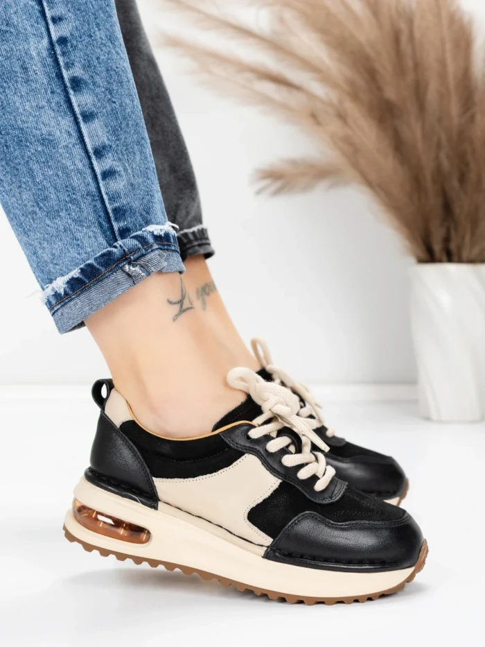 Pantofi Sport Dama din piele naturala 6055 BLACK | ADVANCER