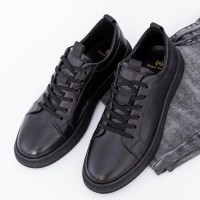Pantofi Sport Barbati din piele naturala Y035 Negru Reina