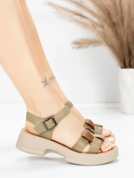 Sandale Dama din piele naturala 251077 GREEN-BROWN | ADVANCER