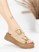 Papuci Dama din piele naturala P333-3 APRICOT | ADVANCER