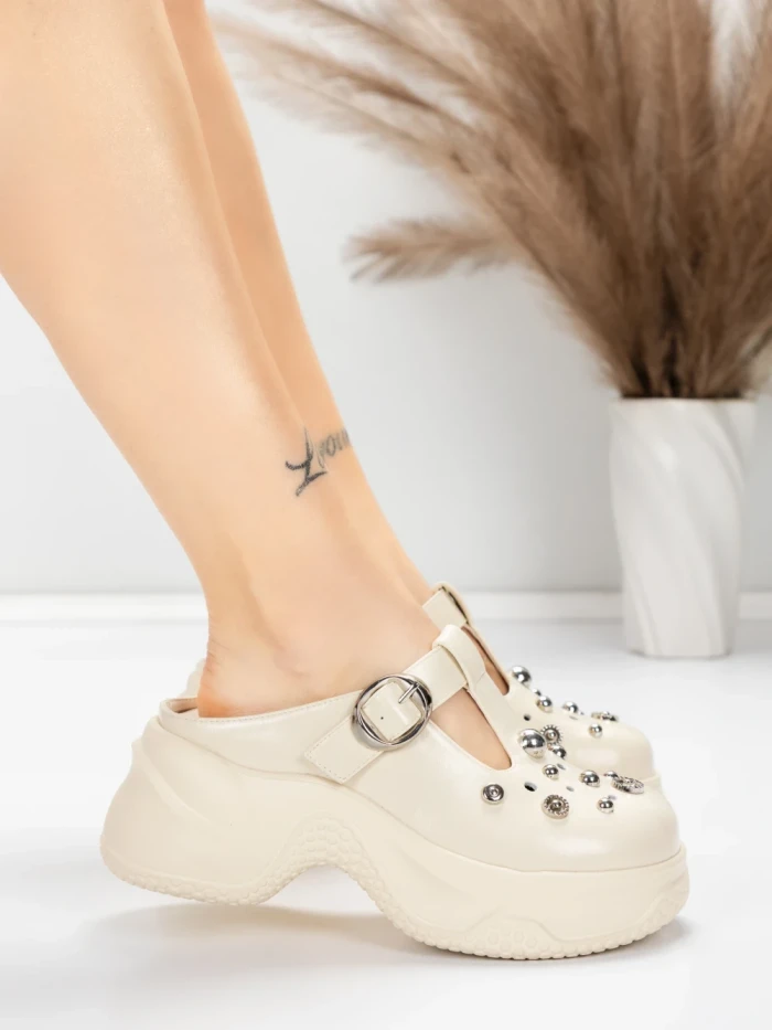 Papuci Dama din piele naturala TP3099-1 CREAM | ADVANCER