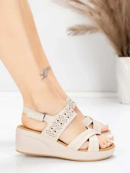 Sandale Dama din piele naturala 9573 CREAM | ADVANCER