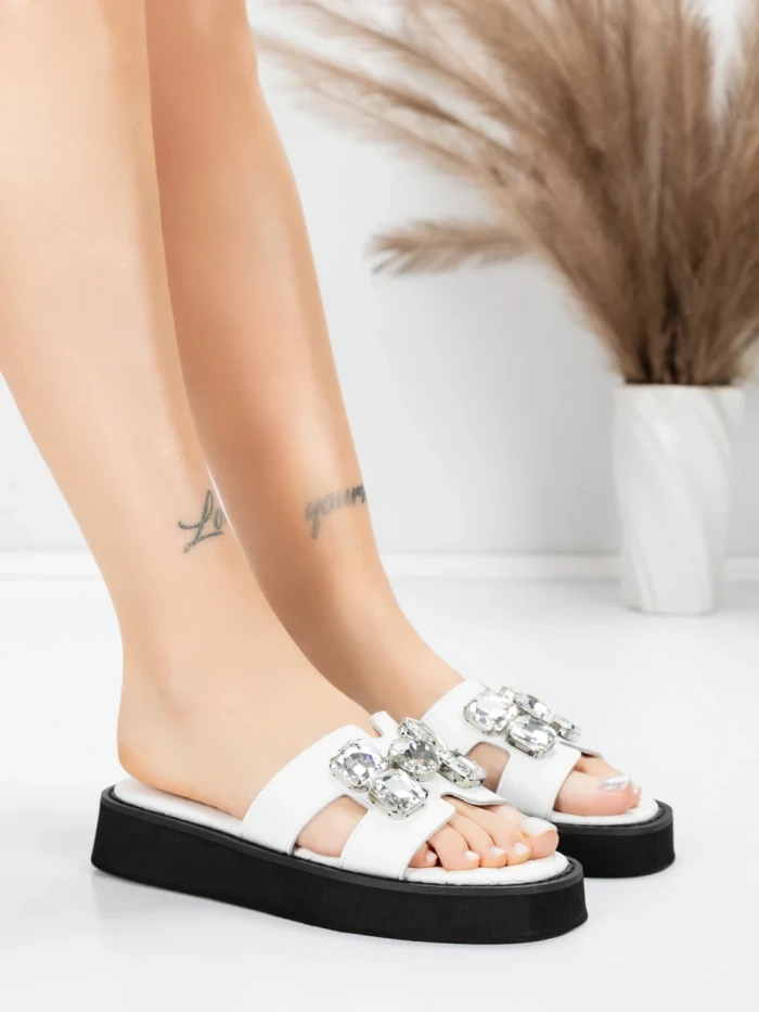 Papuci Dama din piele naturala 5SY33 WHITE | MEI