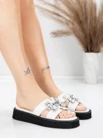 Papuci Dama din piele naturala 5SY33 WHITE | MEI
