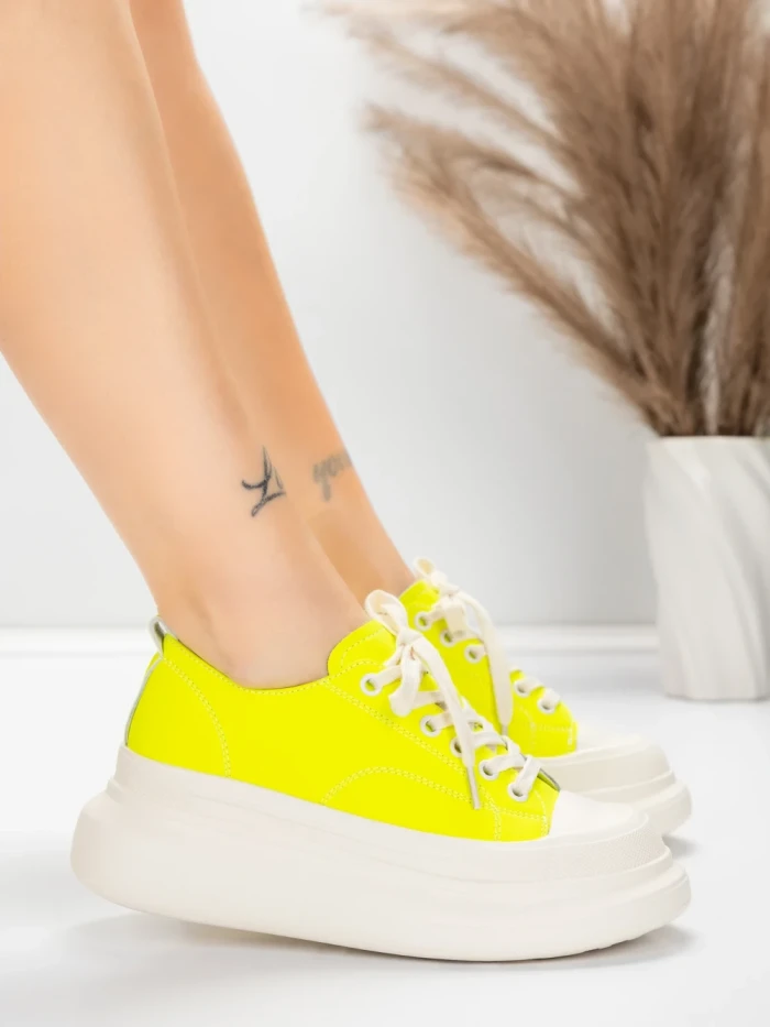 Pantofi Sport Dama din piele naturala 227802 Galben lama... » Reina.Ro