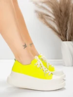 Pantofi Sport Dama din piele naturala 227802 Galben lama... » Reina.Ro