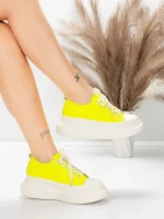 Pantofi Sport Dama din piele naturala 227802 Galben lama... » Reina.Ro