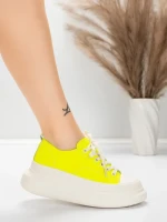 Pantofi Sport Dama din piele naturala 227802 Galben lama... » Reina.Ro