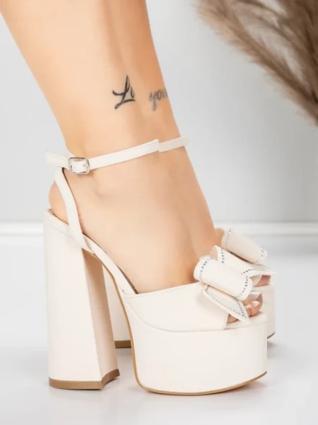 Sandale Dama cu Toc Gros si Platforma 3KV52 Bej | Mei » Reina.Ro