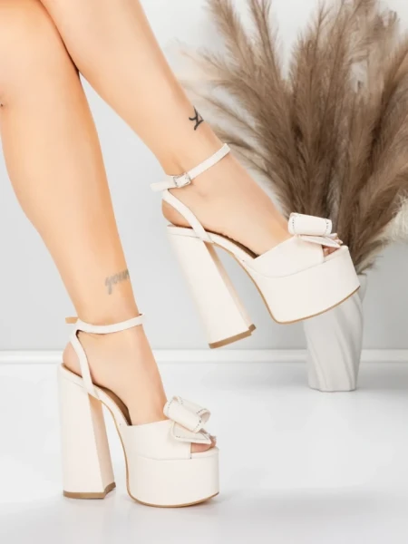 Sandale Dama cu Toc Gros si Platforma 3KV52 Bej | Mei » Reina.Ro